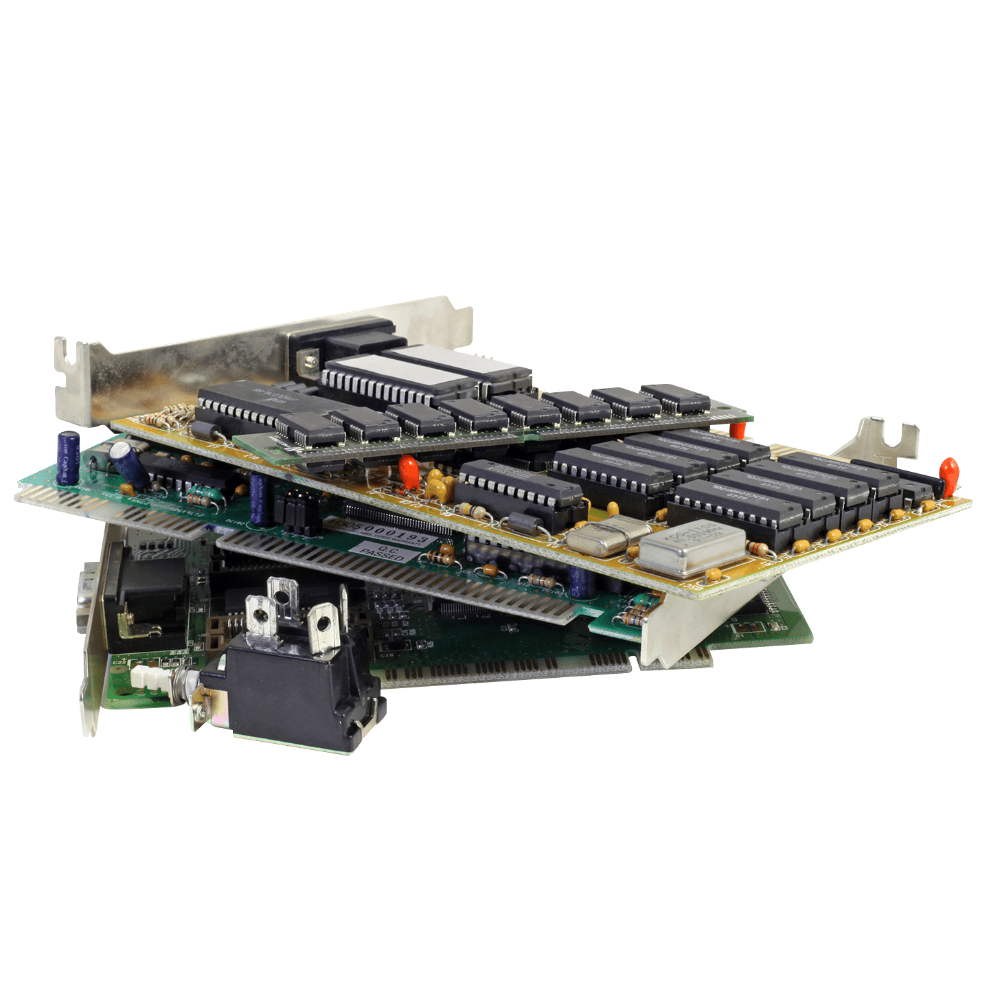 Image depicting electronic waste (stack of old, computer circuit boards)